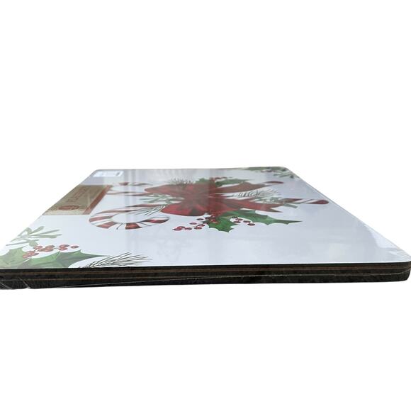 Candy Cane Red Bow Corked Backed Placemats 12in x 16in  Set of 4 Holiday New - Picture 3 of 13